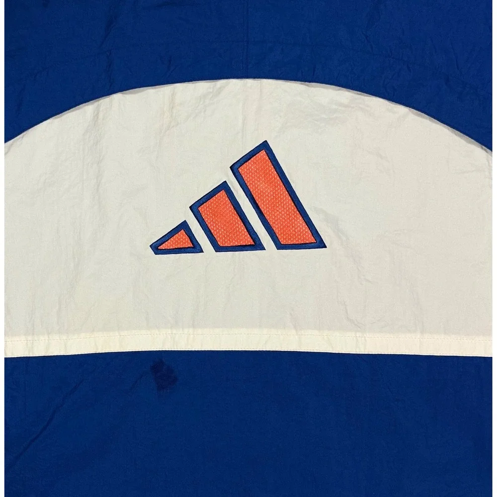 Vtg 90s Adidas blue orange three stripe full zip windbreaker jacket mens medium